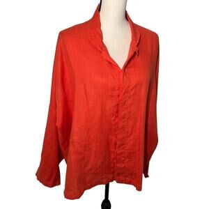 Planet Orange Signature Linen Button‎ Down Shirt One Size Lagenlook Lightweight